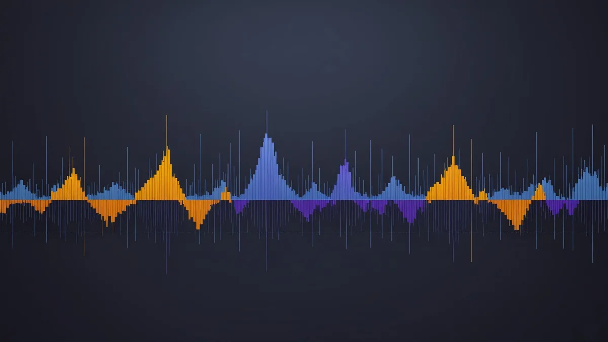 Abstract audio waveform with gaps representing silence removal in podcast editing